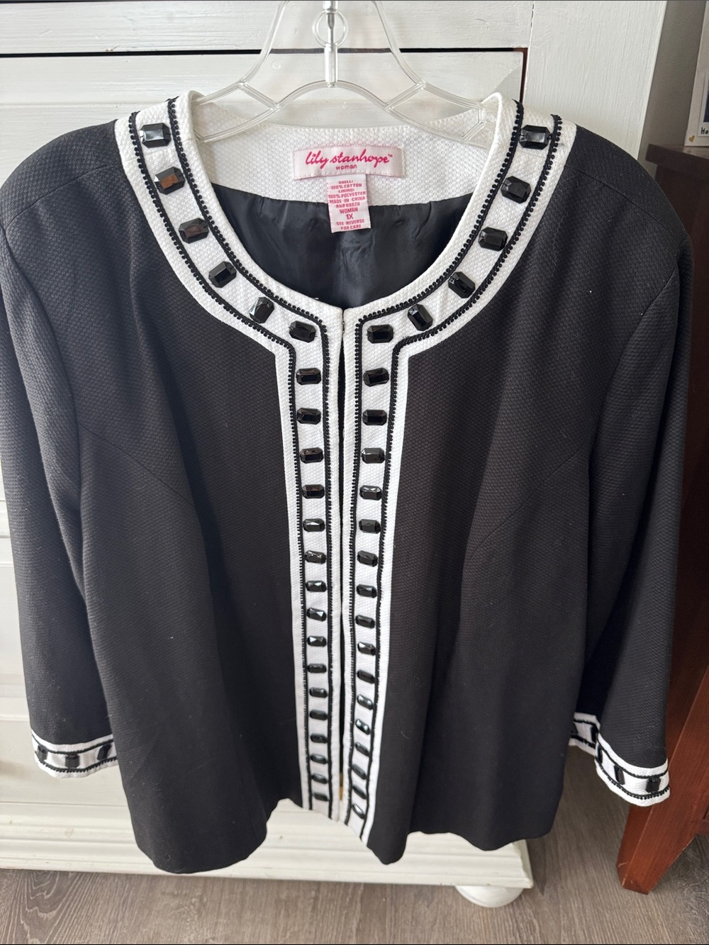 Lilly Starhope Black & White Embellished Collar Blazer